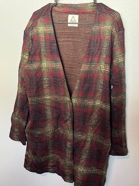 UNIF Plaid Open-Front Cardigan in Red, Green, Brown